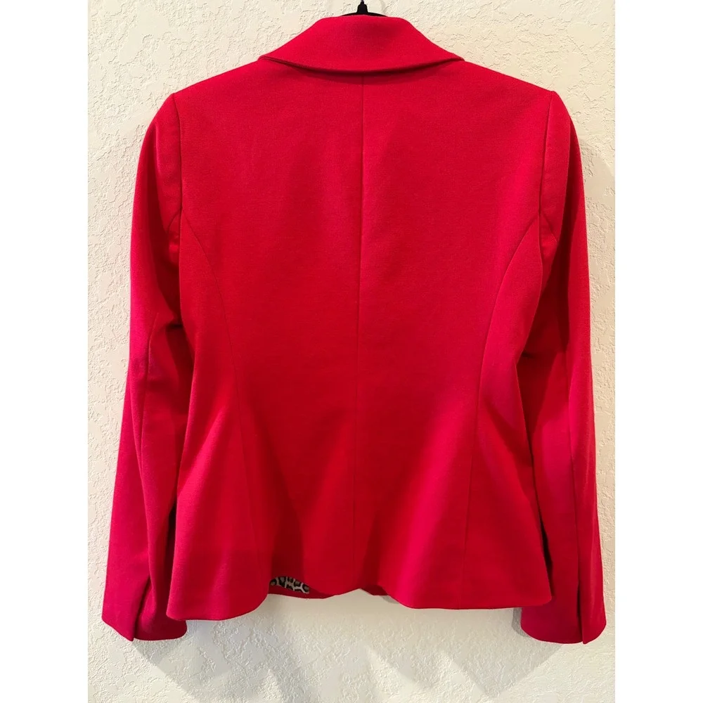 White House Black Market Red Leopard Lining Single Button Blazer Jacket Womens 4 - Picture 4 of 7